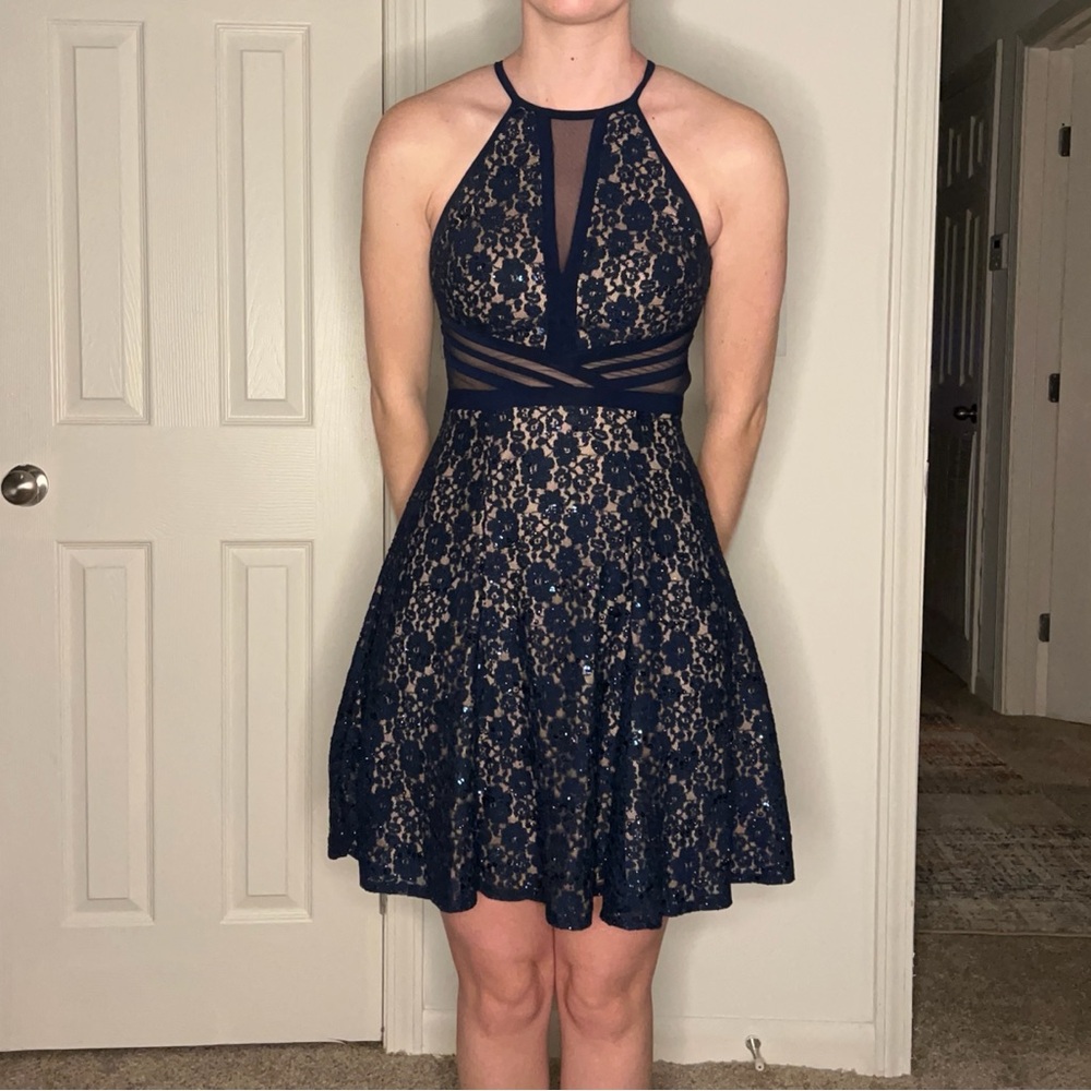 Navy Lace Halter Dress